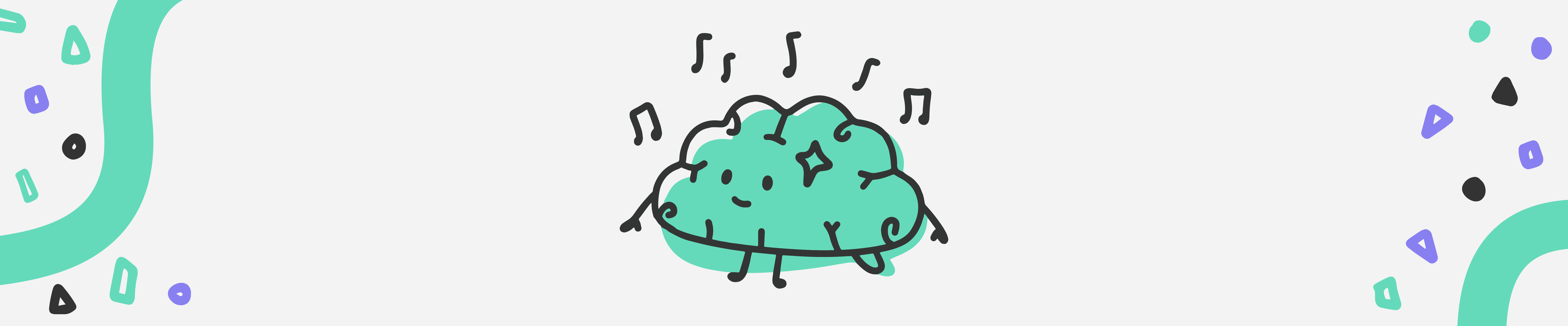 Brain cartoon character with musical notes coming out of it