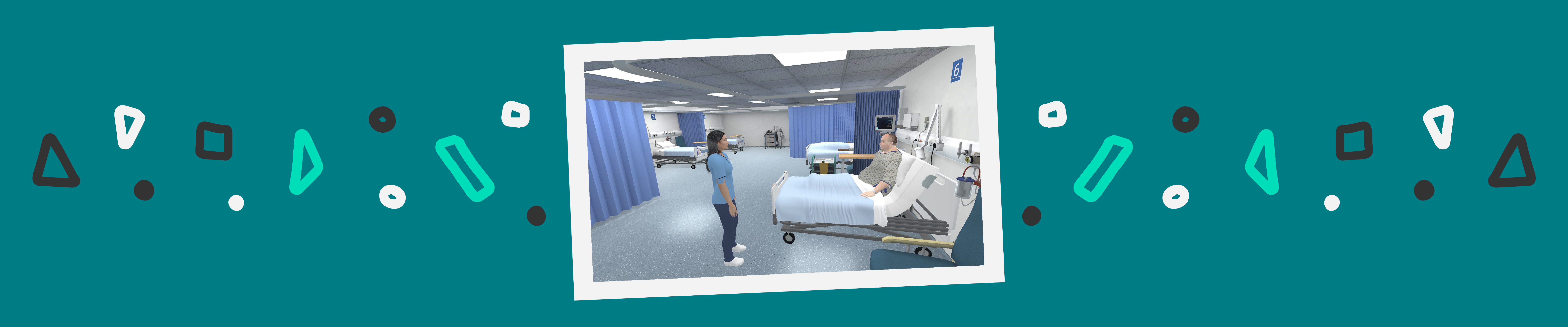 snapshot of caring for a patient in a virtual reality hospital setting