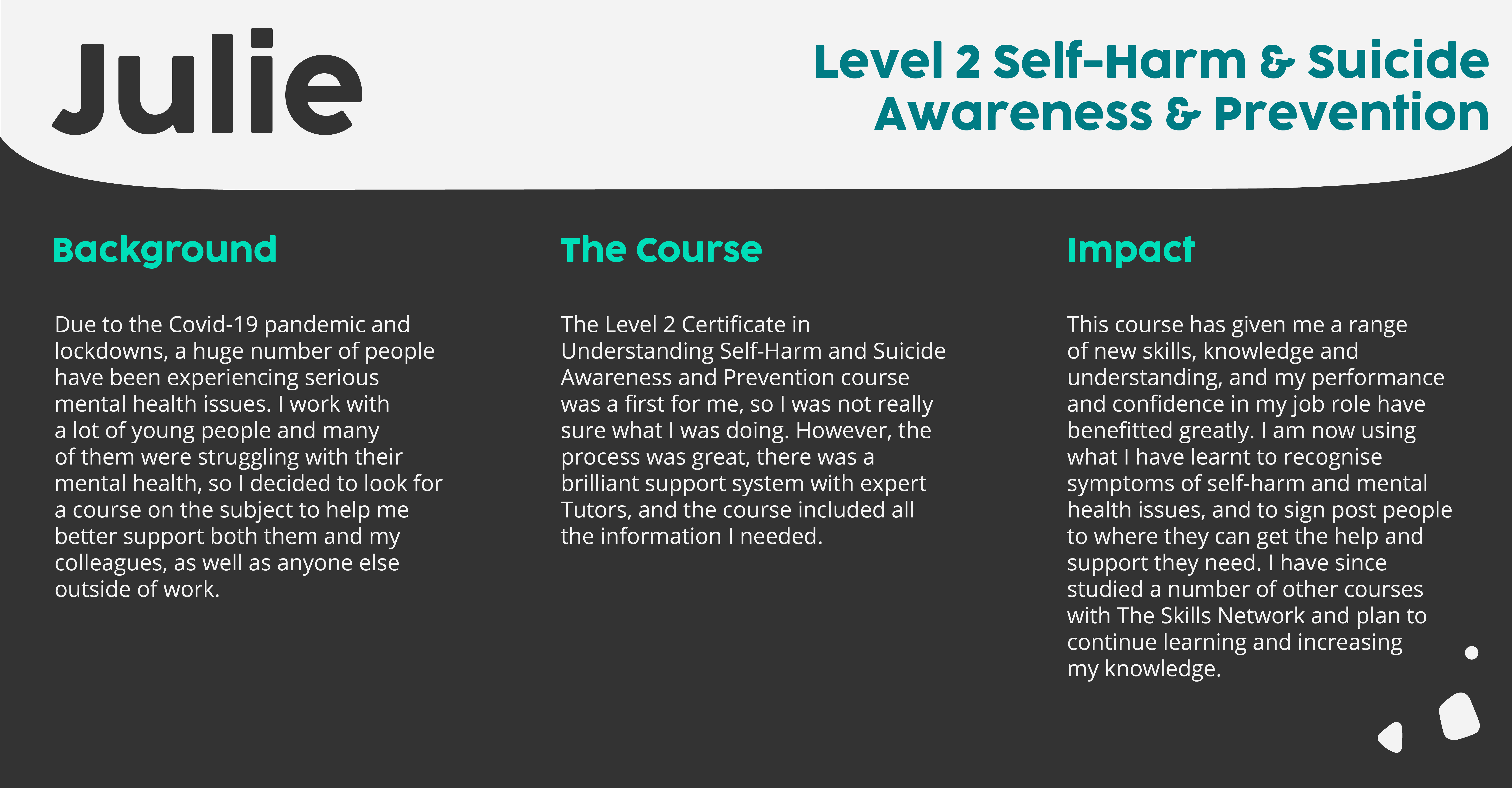 Julie's experience of Level 2 Suicide Prevention course